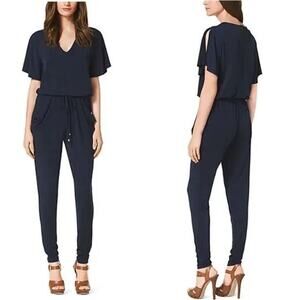 MICHAEL KORS Women's V-Neck Flutter Sleeve Drawstring Jersey Jumpsuit Size 0X